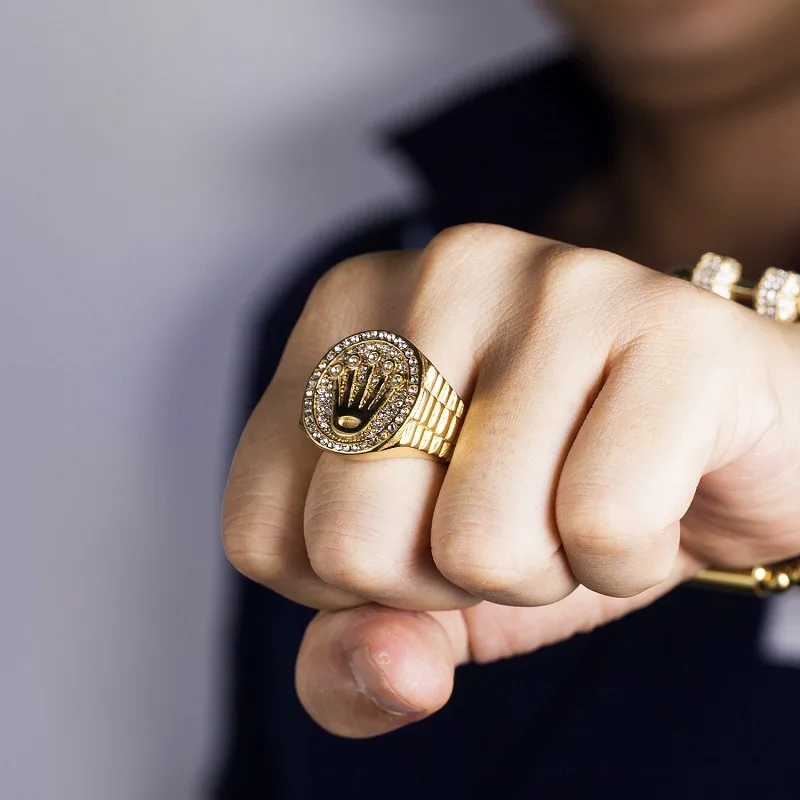 Модные Новый Стиль Титан Сталь Цвета: золотистый Цвет Корона Бусины кольцо в