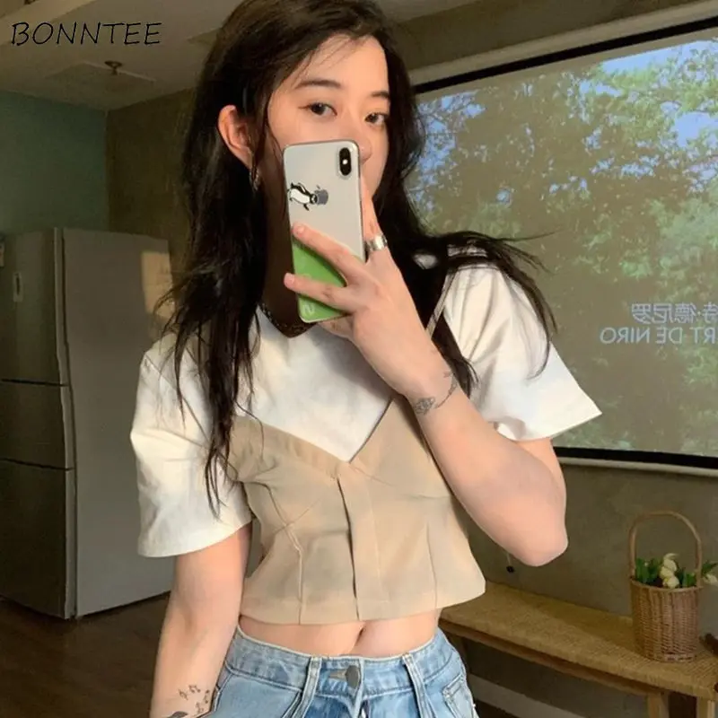 T-shirts Women Summer Fashion Panelled Patchwork All-match Leisure Korean Style Female Crop Tops Cozy Vintage O-neck Holiday New
T-shirts Women Summer Fashion Panelled Patchwork All-match Leisure Korean Style Female Crop Tops Cozy Vintage O-neck Holiday New