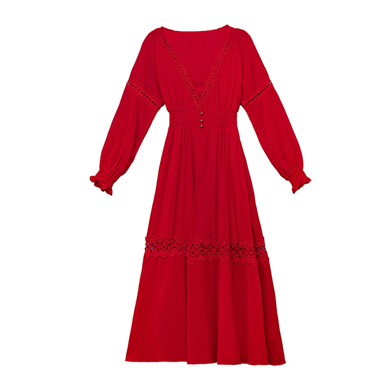 Red Chiffon Long Dress Women 2021 Bohimian V-Neck Lantern Sleeve Hollow Out Ankle-Length Slit Beach Dresses For Holiday Party
Red Chiffon Long Dress Women 2021 Bohimian V-Neck Lantern Sleeve Hollow Out Ankle-Length Slit Beach Dresses For Holiday Party