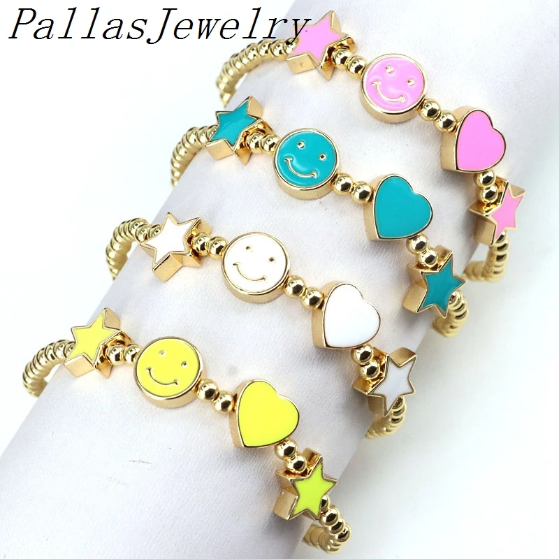 5Pcs New design gold color copper beads bracelet, fashion colorful star heart happy face charm bracelet For Women
5Pcs New design gold color copper beads bracelet, fashion colorful star heart happy face charm bracelet For Women