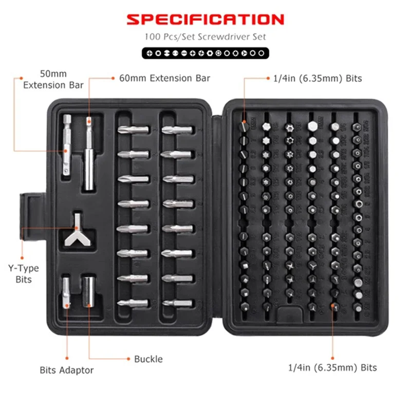 100Pcs Screwdriver Set Magnetic Torx Hex Phillips Bit Adjustable Ratchet Handle Screw Bolt Nuts Driver Repair Tool Kit
100Pcs Screwdriver Set Magnetic Torx Hex Phillips Bit Adjustable Ratchet Handle Screw Bolt Nuts Driver Repair Tool Kit