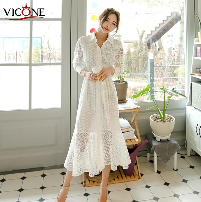 VICONE Women Autumn Long Sleeve Lace Dress Beach Vintage Maxi Patchwork Dresses Boho Casual Belt Robe Femme | Женская одежда