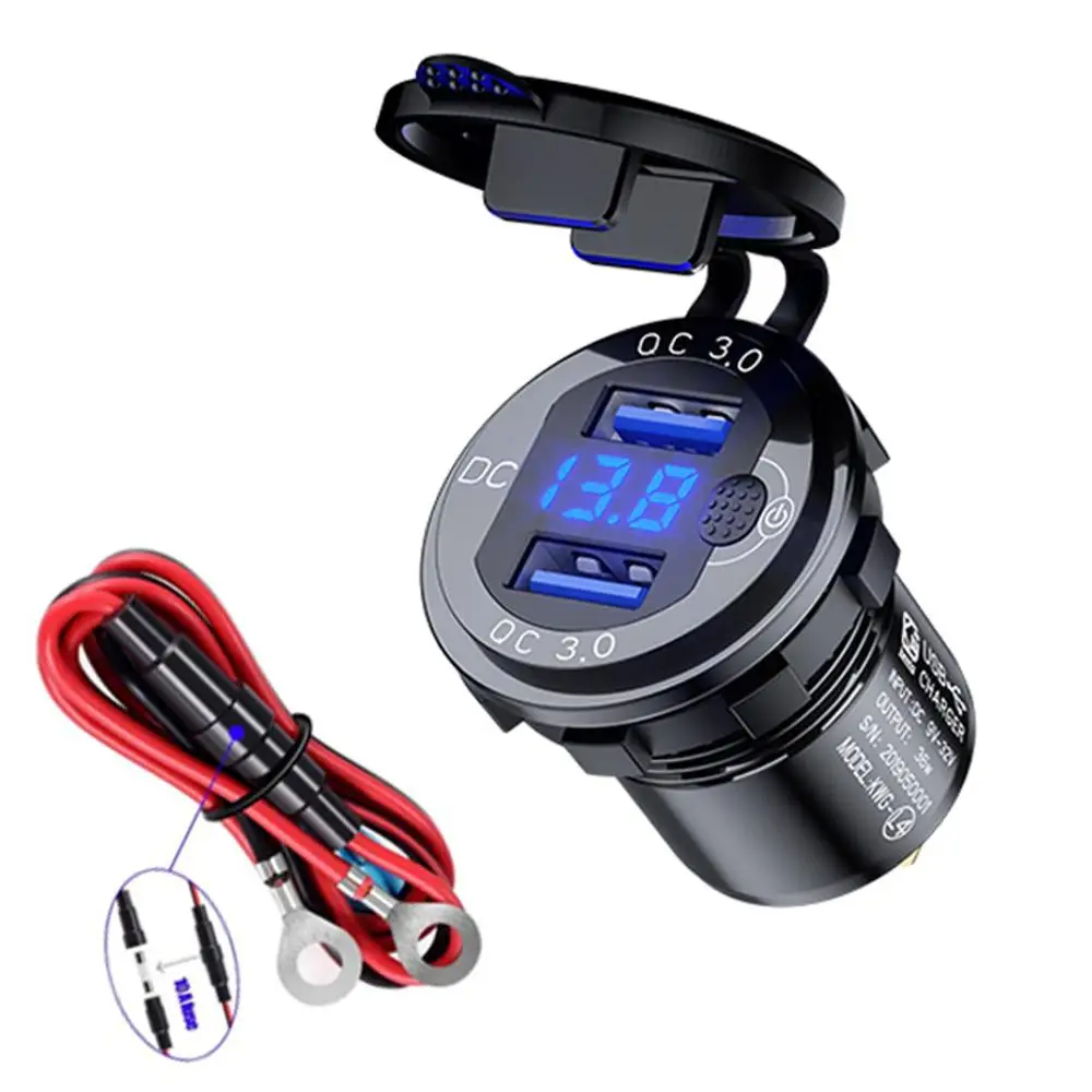 Dual QC 3.0 USB Charger Socket Power Outlet Adapter LED Voltmeter Push Button Switch Waterproof For Car Motorcycle RVs Boat Bus 
Dual QC 3.0 USB Charger Socket Power Outlet Adapter LED Voltmeter Push Button Switch Waterproof For Car Motorcycle RVs Boat Bus