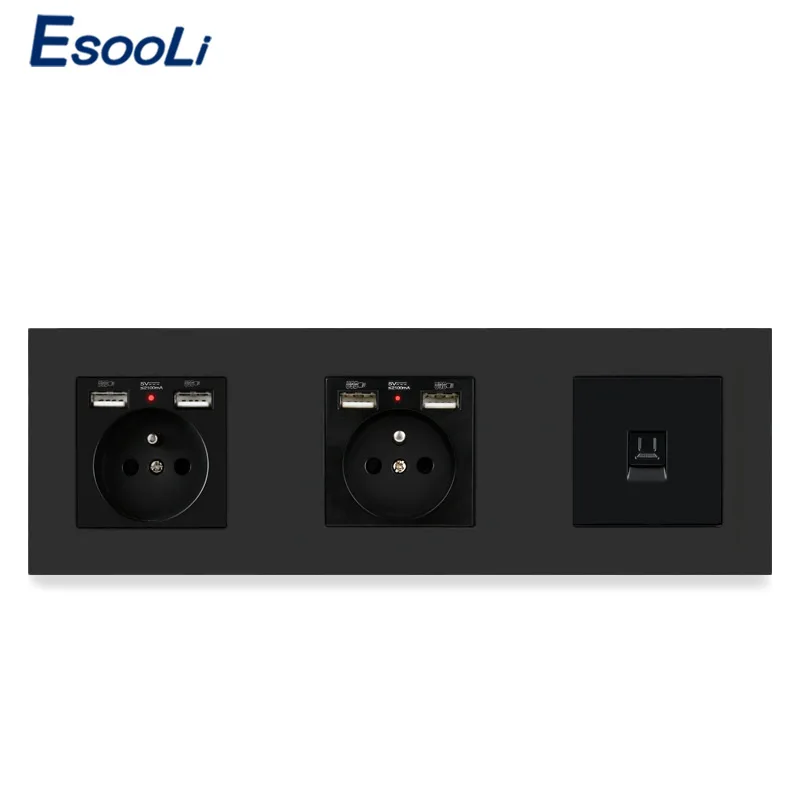ESOOLI PC Plastic Panel Double French Standard Socket with 4 USB Charge Port + RJ45 Internet Computer Electric Socket
ESOOLI PC Plastic Panel Double French Standard Socket with 4 USB Charge Port + RJ45 Internet Computer Electric Socket