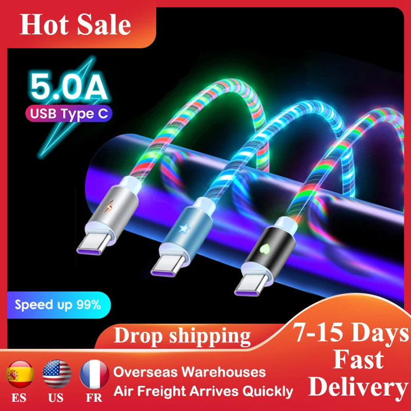 5A USB Cable Fast Charging Colorful LED Flowing Charger Cable For IOS Micro USB Type C Data Transmission Line Phone Accessories
5A USB Cable Fast Charging Colorful LED Flowing Charger Cable For IOS Micro USB Type C Data Transmission Line Phone Accessories