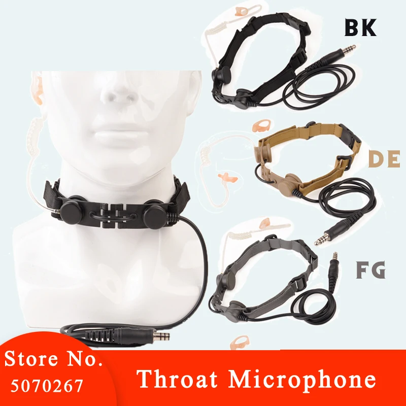 

Tactical Military Throat Microphone Headset PTT Portable Radio Mic Neckband Hunting Airsofte MIC Earphone Accessories Z033