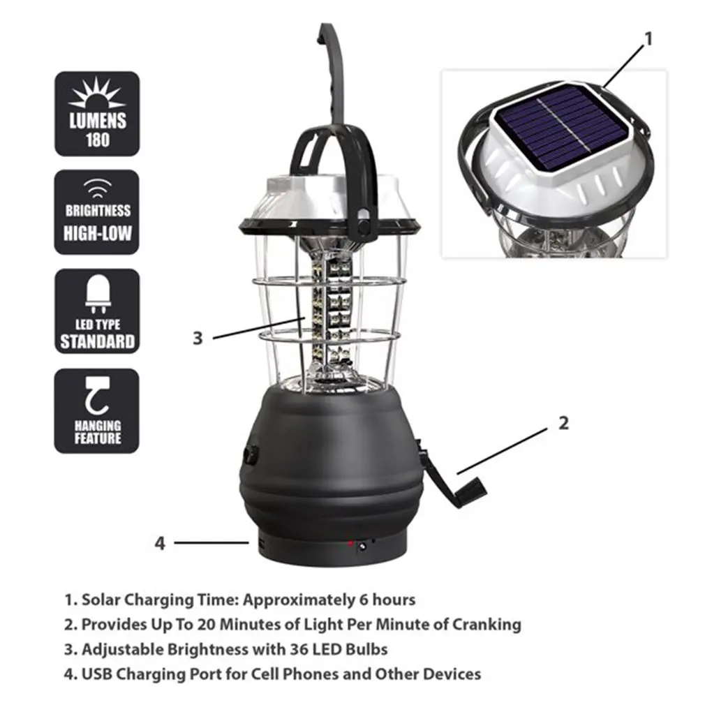 Solar Lantern 5 Mode Hand Crank Dynamo 36 LED Rechargeable Camping Lantern Emergency Light, Ultra Bright LED Lantern Camping
Solar Lantern 5 Mode Hand Crank Dynamo 36 LED Rechargeable Camping Lantern Emergency Light, Ultra Bright LED Lantern Camping