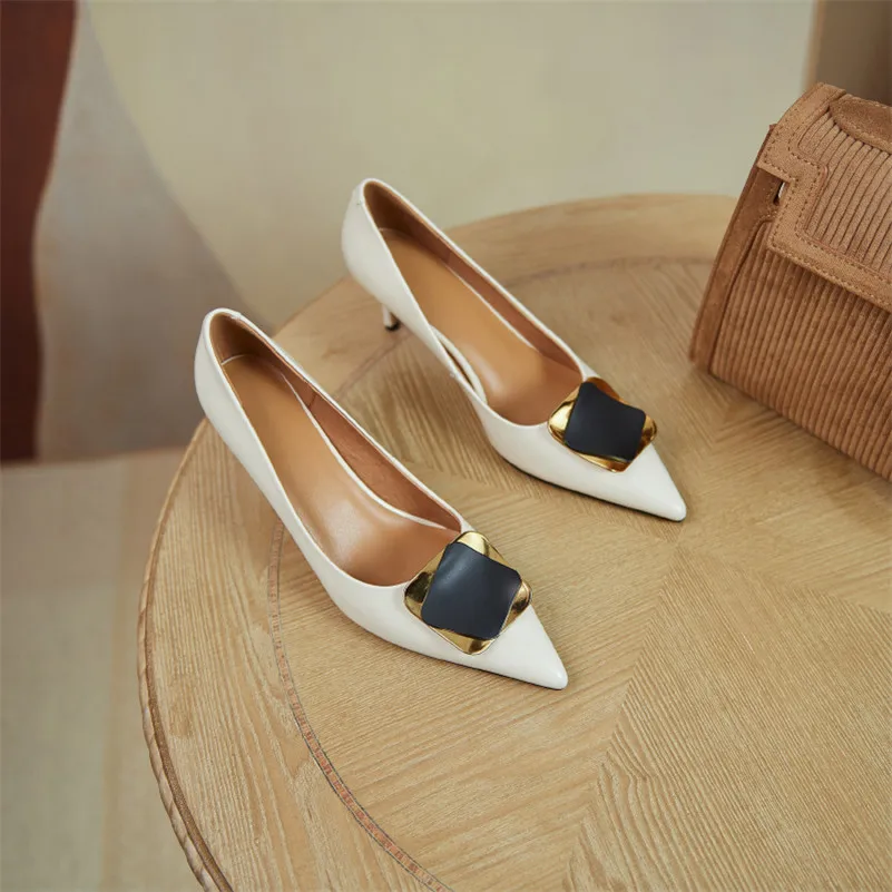 ANNYMOLI High Heel Shoes Genuine Leather Women Thin Heels Pumps Pointed Toe Metal Decoration Dress Footwear Spring Black 33-40
ANNYMOLI High Heel Shoes Genuine Leather Women Thin Heels Pumps Pointed Toe Metal Decoration Dress Footwear Spring Black 33-40
