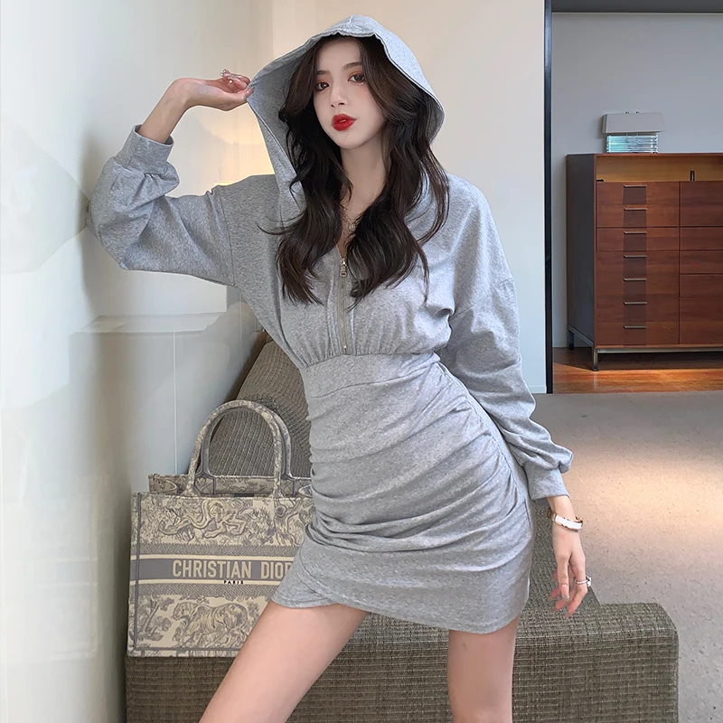 Cotton Hoodies Dresses For Women Fashion 2022 Spring New All-Match Casual Gray Black Mini Skirts Kpop Mujer Sport Chic Vestidos 
Cotton Hoodies Dresses For Women Fashion 2022 Spring New All-Match Casual Gray Black Mini Skirts Kpop Mujer Sport Chic Vestidos