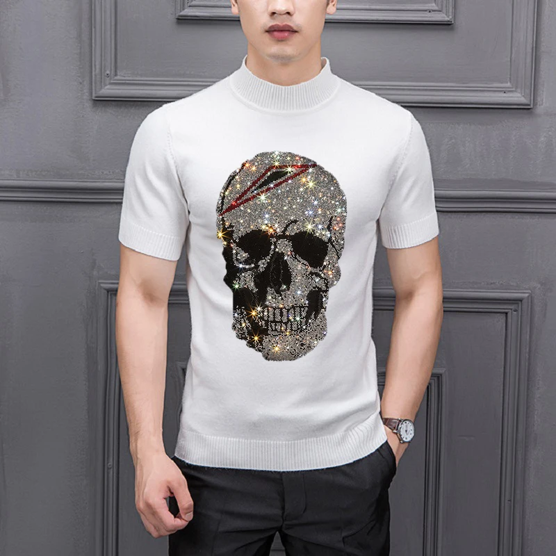 Hot Diamond Craft T-Shirt Summer Men's Sweater Round Neck Comfortable Cashmere Fabric Skull Knit Tops Slim Pullover
Hot Diamond Craft T-Shirt Summer Men's Sweater Round Neck Comfortable Cashmere Fabric Skull Knit Tops Slim Pullover