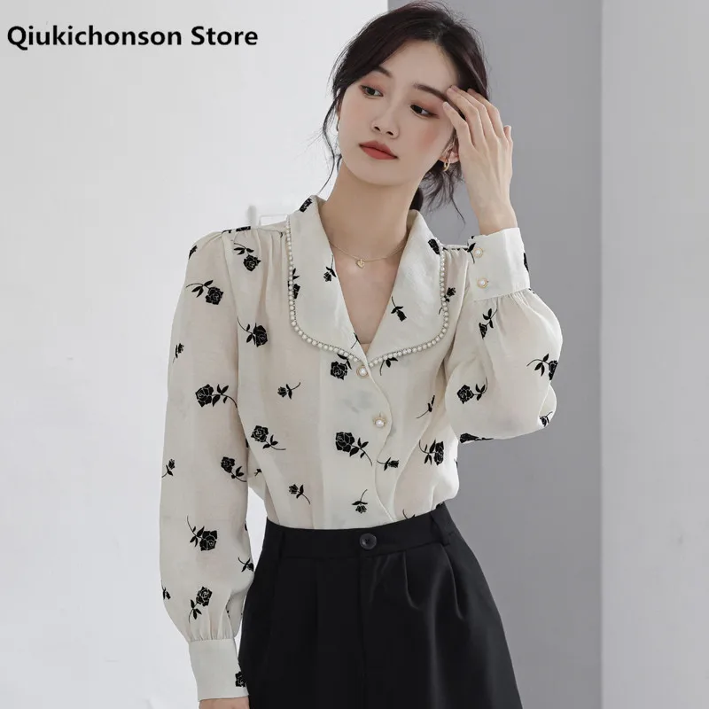 Spring Autumn Women Long Sleeve Button Up Shirt French Chic Elegant Ladies Top Chemise Rose Print Beaded Tailored Collared Shirt
Spring Autumn Women Long Sleeve Button Up Shirt French Chic Elegant Ladies Top Chemise Rose Print Beaded Tailored Collared Shirt