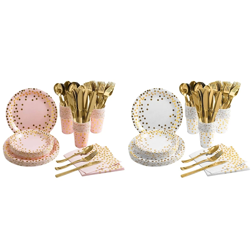 175 PCS Disposable Tableware Bronzing Paper Plate Napkin Cup Knife and Fork Spoon Party Decoration Cutlery
175 PCS Disposable Tableware Bronzing Paper Plate Napkin Cup Knife and Fork Spoon Party Decoration Cutlery