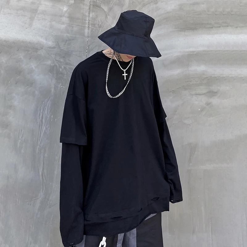Early Autumn New Black Fake Two-Piece t-Shirt Men's Wear Hong Kong Style Loose Round Neck Wild Top Trend Casual Bottom Shirt
Early Autumn New Black Fake Two-Piece t-Shirt Men's Wear Hong Kong Style Loose Round Neck Wild Top Trend Casual Bottom Shirt