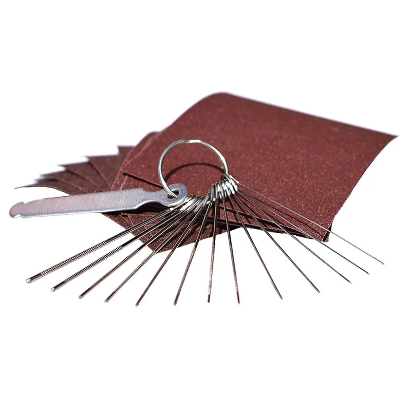 Guitar Bridge Saddle Nut Files Set - 13 Size Needle Files with Circular Cross Section and 9 Pcs Sand Paper Silver
Guitar Bridge Saddle Nut Files Set - 13 Size Needle Files with Circular Cross Section and 9 Pcs Sand Paper Silver