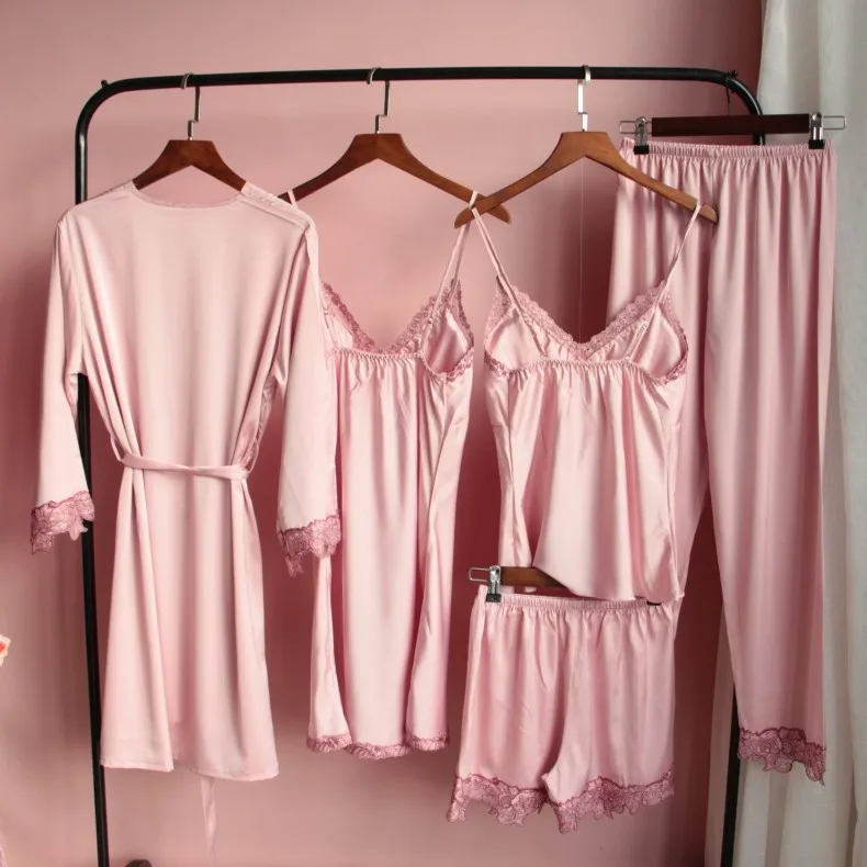 Women Sleepwear Satin Casual Nightwear Intimate Lingerie New Arrival Pyjamas 5PCS Pajamas Suit Sexy Lace Loose Home Clothing
Women Sleepwear Satin Casual Nightwear Intimate Lingerie New Arrival Pyjamas 5PCS Pajamas Suit Sexy Lace Loose Home Clothing