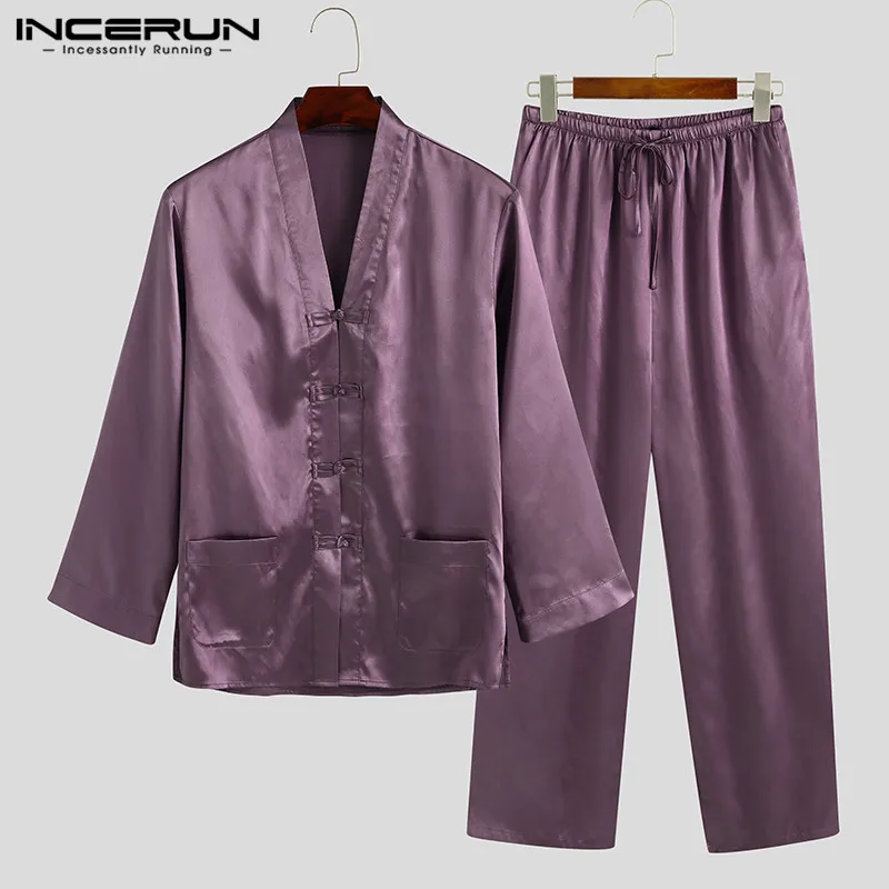 INCERUN Fashion Men Pajamas Sets Faux Silk Satin Solid Color V Neck Long Sleeve Button Sleepwear Pants Men Homewear Sets S-5XL
INCERUN Fashion Men Pajamas Sets Faux Silk Satin Solid Color V Neck Long Sleeve Button Sleepwear Pants Men Homewear Sets S-5XL