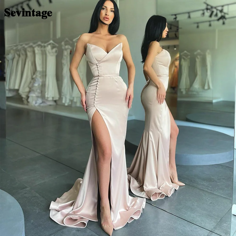 Sevintage Mermaid Prom Dresses Sleeveless V-Neck Evening Dress Side Split Elengant Party Gown Fashions Outfits
Sevintage Mermaid Prom Dresses Sleeveless V-Neck Evening Dress Side Split Elengant Party Gown Fashions Outfits