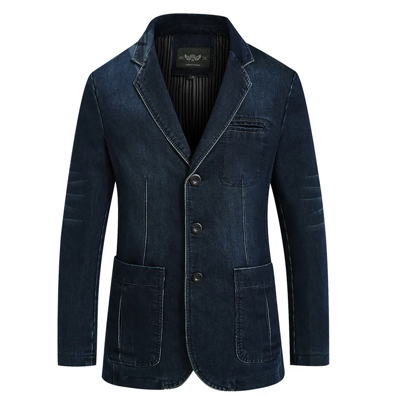 Новый мужской джинсовый пиджак Модный хлопковый винтажный костюм куртка 4XL