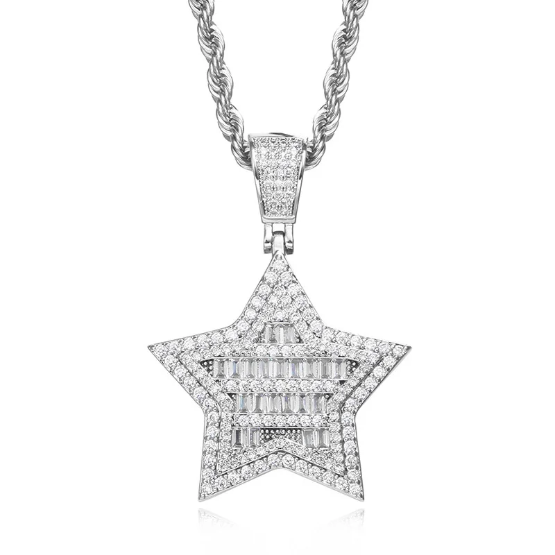 Hip hop square zircon five pointed star pendant necklace is a hot selling fashion man and woman couple jewelry
Hip hop square zircon five pointed star pendant necklace is a hot selling fashion man and woman couple jewelry