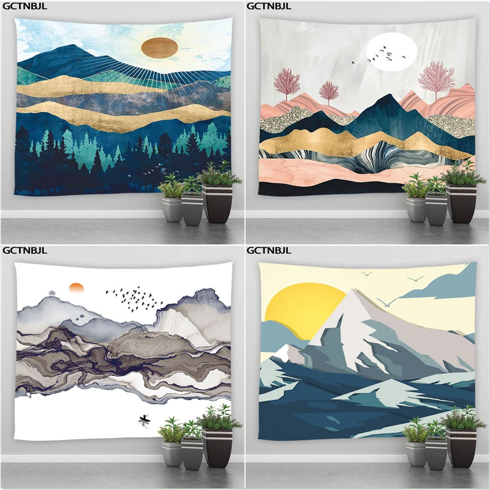 

Tapestry Sunset Mountain Series Beach Towel Dormitory Decoration Family Living Room Bedroom Tapestries Background Wall Tapestry