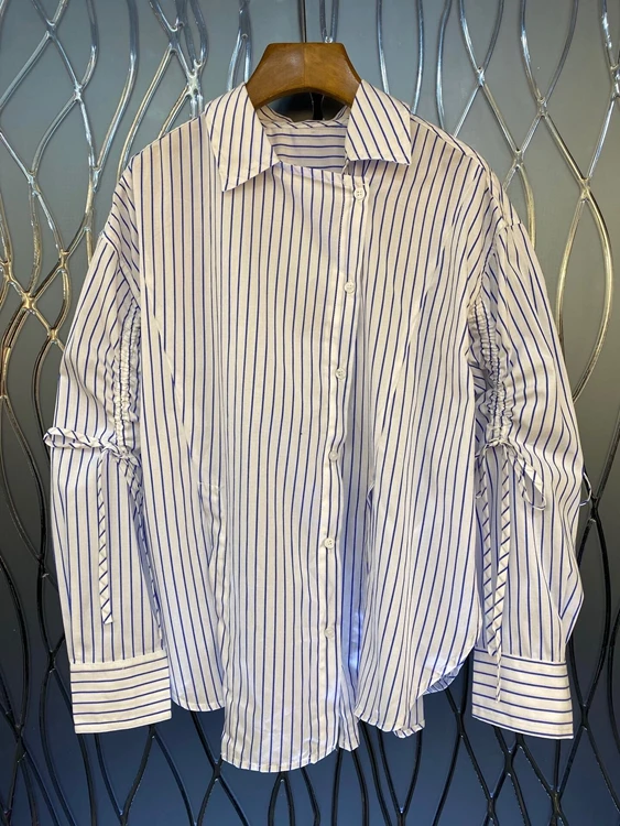 2021 new women fashion lapel sleeves wrinkled lace decoration striped top shirt 098
2021 new women fashion lapel sleeves wrinkled lace decoration striped top shirt 098