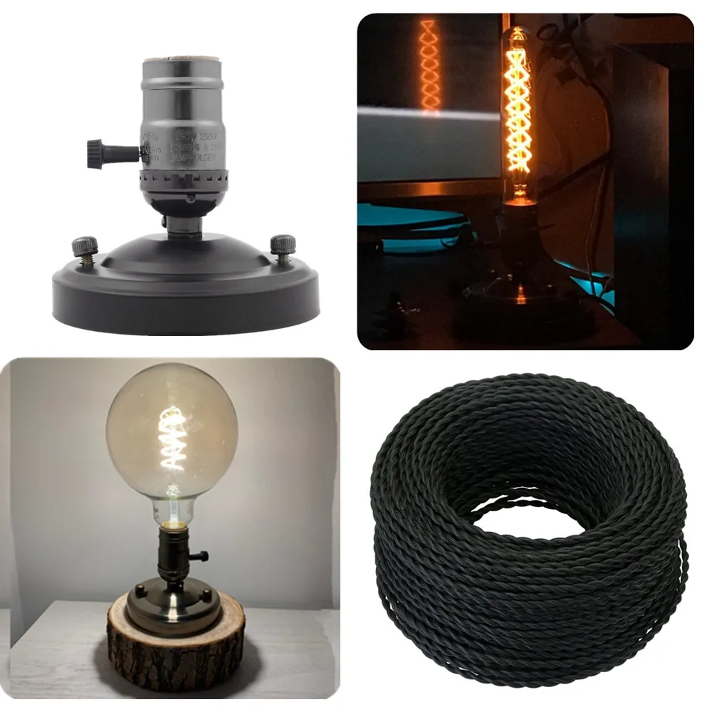 2 Core Copper Electrical Rope Wire Electirc Cable Black Wires Cord 5m with Vintage Socket E27 Lamp Holder Caps For Light Bulbs D
2 Core Copper Electrical Rope Wire Electirc Cable Black Wires Cord 5m with Vintage Socket E27 Lamp Holder Caps For Light Bulbs D