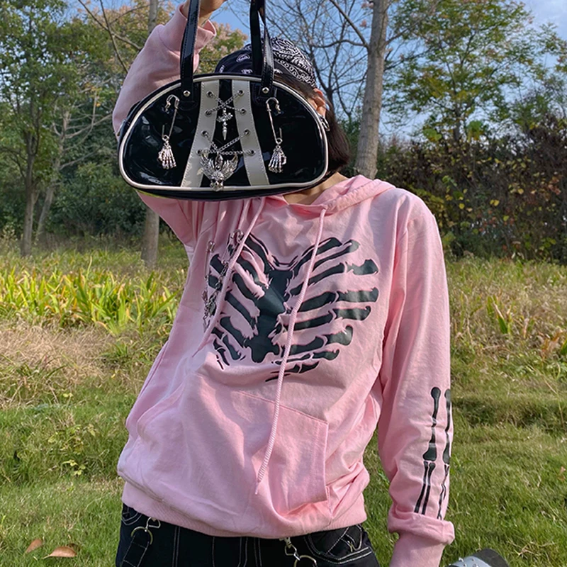 Goth Y2K Aesthetic Women Hoodies with Pockets 90s Vintage Skeleton Print Tops Clothes E-girl 2021 harajuku Oversized hoodie
Goth Y2K Aesthetic Women Hoodies with Pockets 90s Vintage Skeleton Print Tops Clothes E-girl 2021 harajuku Oversized hoodie