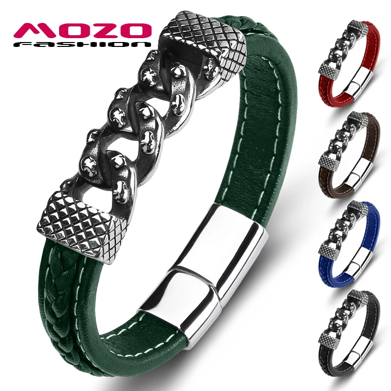 Retro Female Bangles Genuine Leather Stainless Steel Charm Punk Fashion Jewelry Male Bracelets Green
Retro Female Bangles Genuine Leather Stainless Steel Charm Punk Fashion Jewelry Male Bracelets Green