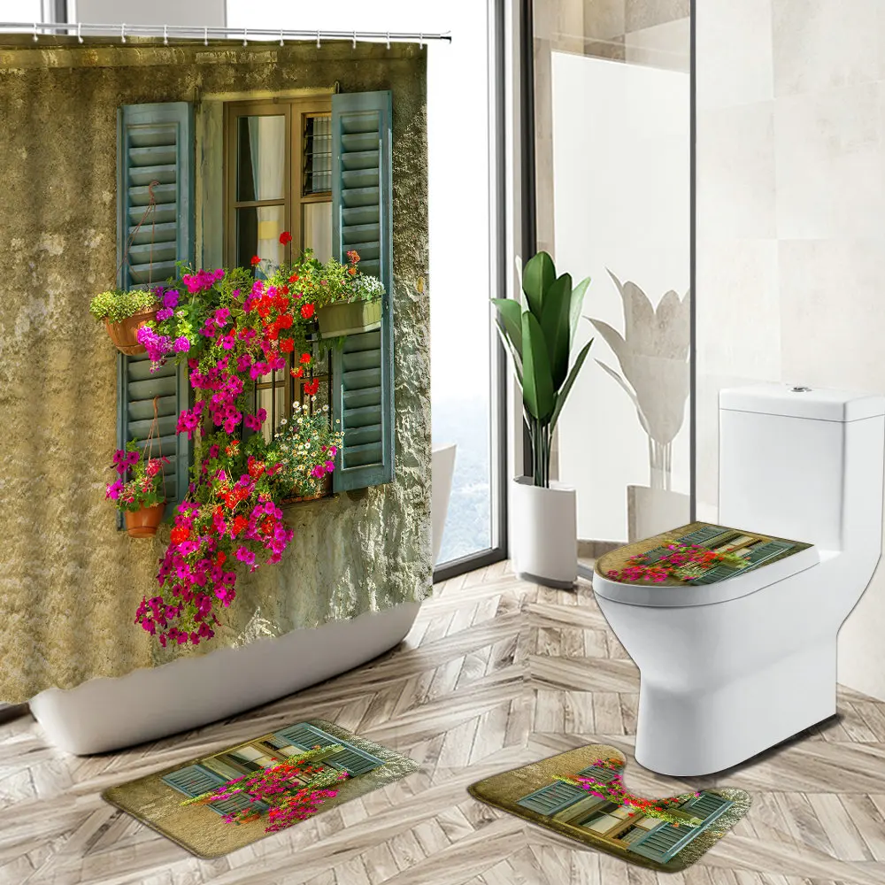 Flower Window Shower Curtain Country Retro Stone Brick Wall Green Plant Vine Scenery Non-Slip Carpet Toilet Cover Floor Mat Set
Flower Window Shower Curtain Country Retro Stone Brick Wall Green Plant Vine Scenery Non-Slip Carpet Toilet Cover Floor Mat Set
