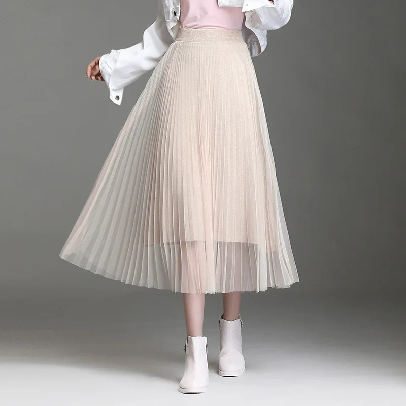 Women Fashion Knitted Splice Mesh Pleated Skirt Autumn Winter Female Elegant Korean Loose Casual High Waist Mid-long Skirts
Women Fashion Knitted Splice Mesh Pleated Skirt Autumn Winter Female Elegant Korean Loose Casual High Waist Mid-long Skirts