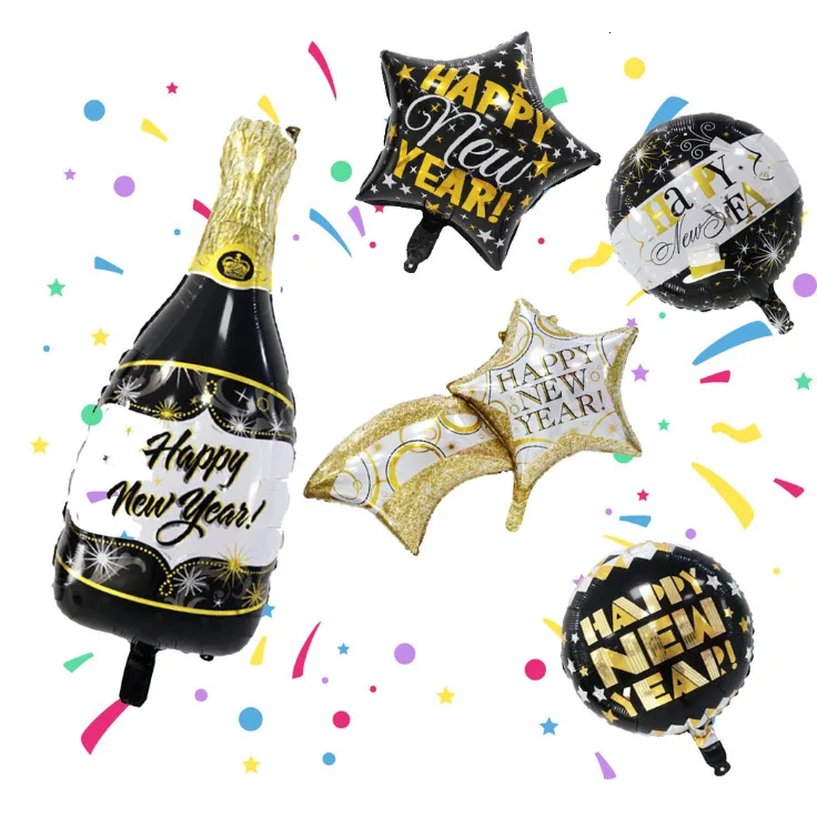 

1PC 18inch Black Gold Star/Champagne Wine Bottle Foil Balloons Helium Air Ball For 2020 New Year Party Decoration Home Supplies