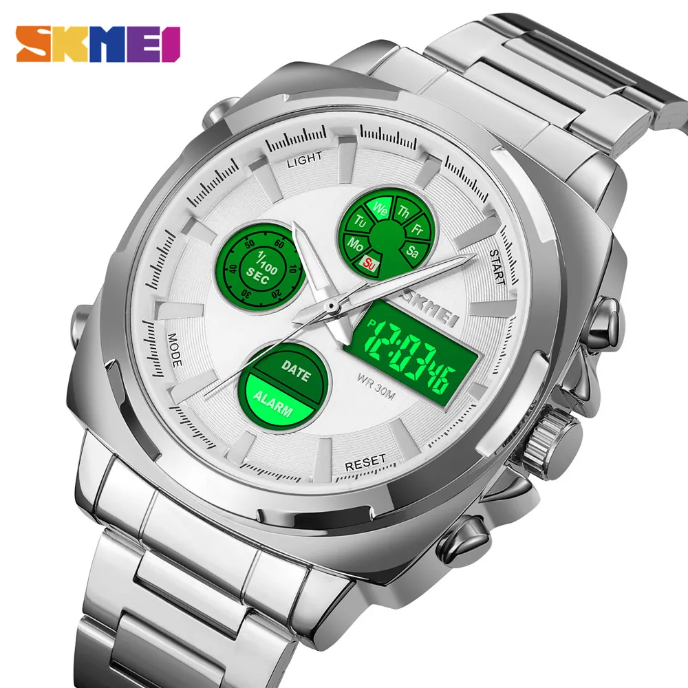 

SKMEI Top Luxury Stainless Steel Waterproof Mens Wristwatch Analog Quartz Digital Chrono Sport Watches Relogio Masculino 1673