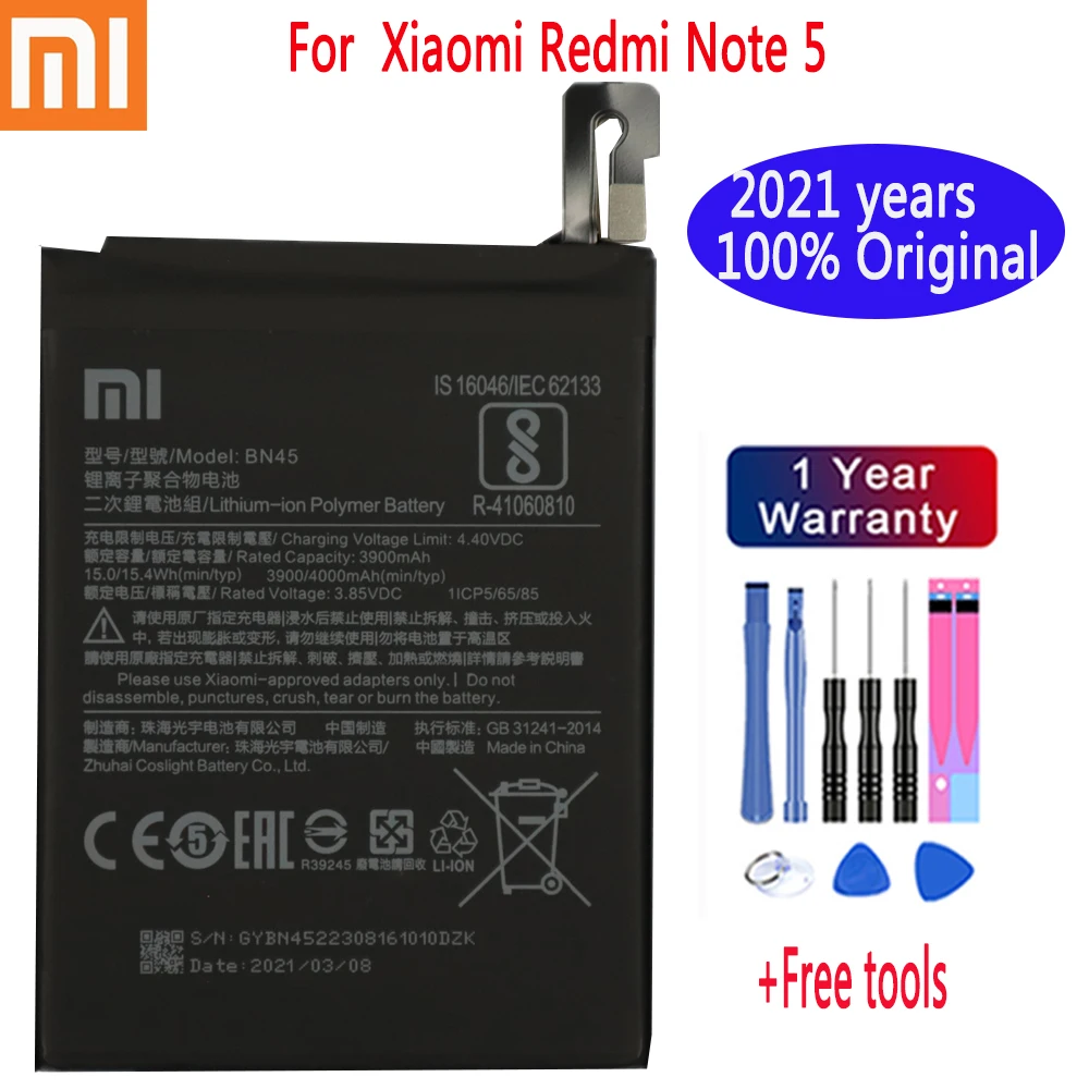 2021 years Xiaomi 100% New Original Phone Replacement Battery BN45 3900mAh for Xiaomi Redmi Note 5 Batteries with free tools
2021 years Xiaomi 100% New Original Phone Replacement Battery BN45 3900mAh for Xiaomi Redmi Note 5 Batteries with free tools
