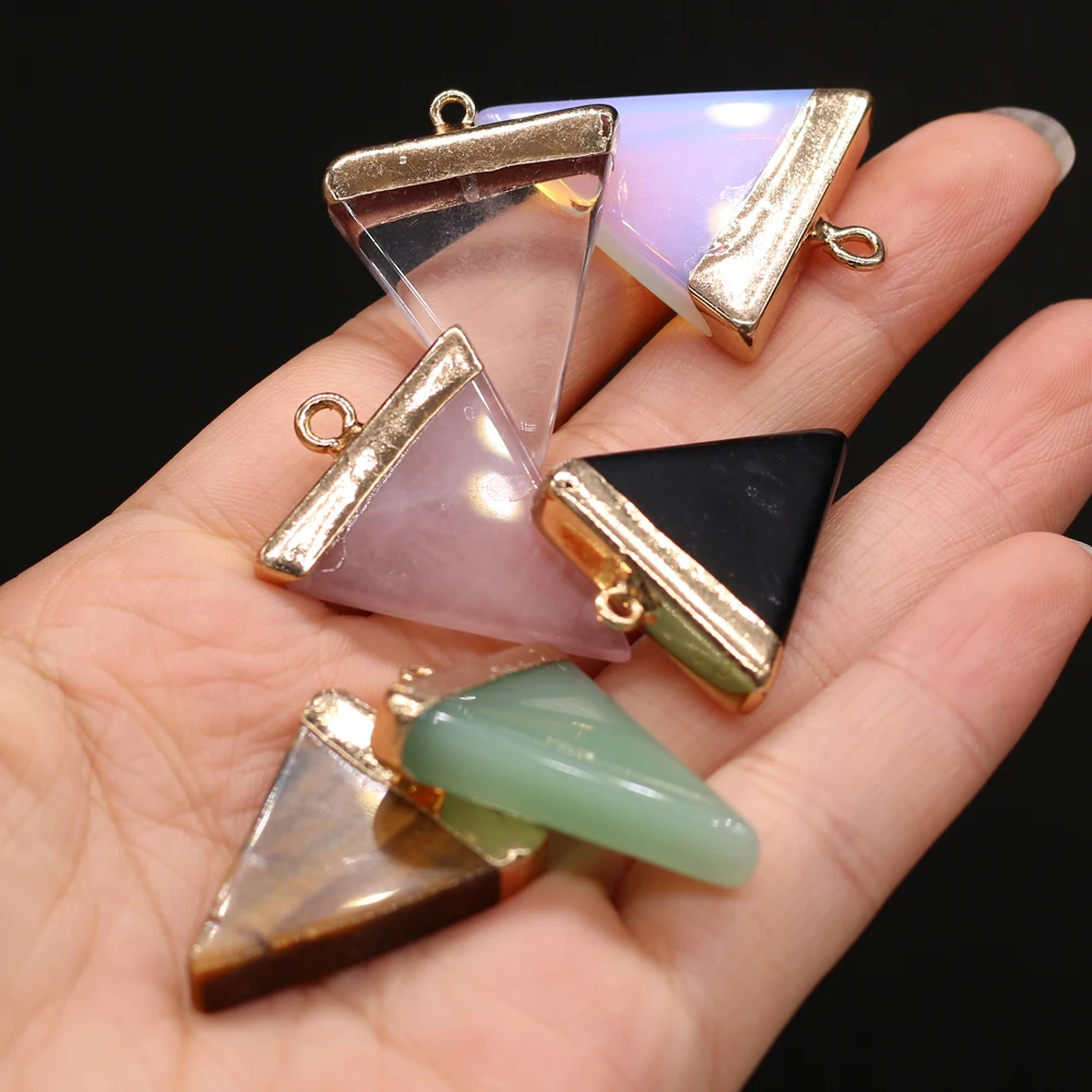 

Natural Stone Triangle Pendants Gold-plated Tiger eye Opal for Jewelry Making Diy Women Graceful Earring Necklace Crafts