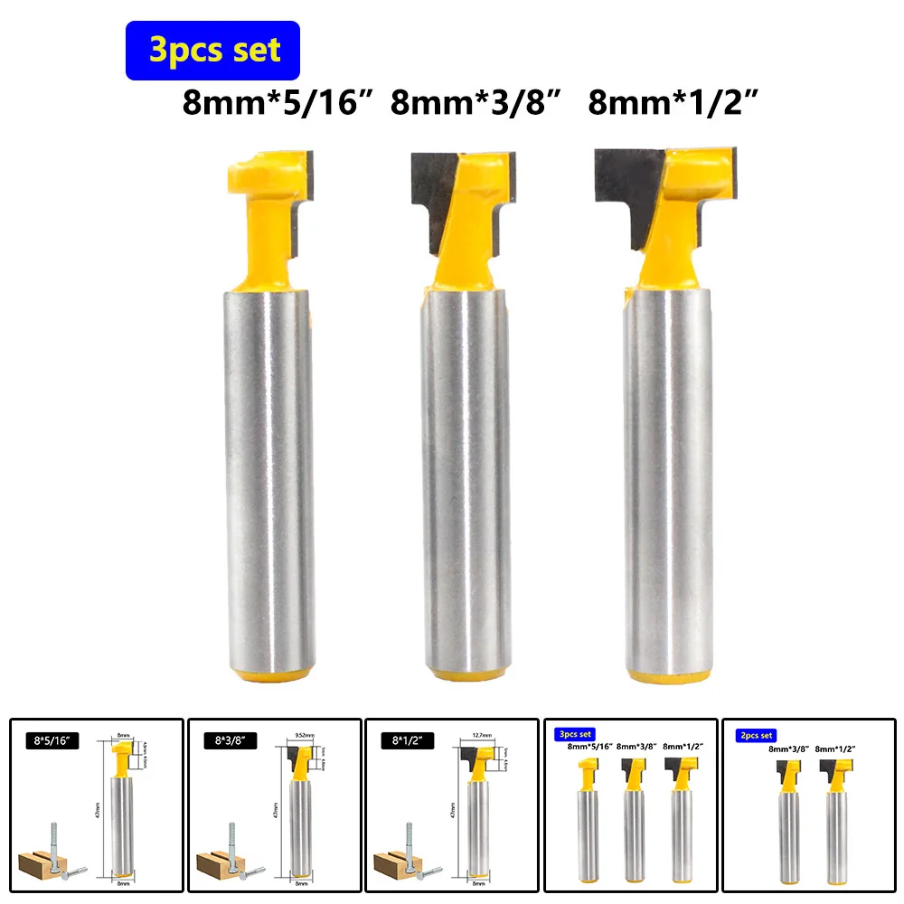 T-Slot 8MM Shank Router Bit Set Bolt Key Hole Bits Milling Cutter Woodworking Wall Hanging T-shaped Keyhole Gong Cutting New
T-Slot 8MM Shank Router Bit Set Bolt Key Hole Bits Milling Cutter Woodworking Wall Hanging T-shaped Keyhole Gong Cutting New