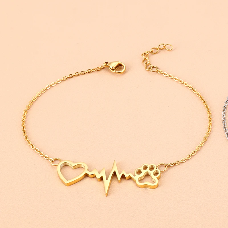Fashion Heart Charm Bracelet Simple Stainless Steel Dog Footprint Party Women's Jewelry
Fashion Heart Charm Bracelet Simple Stainless Steel Dog Footprint Party Women's Jewelry