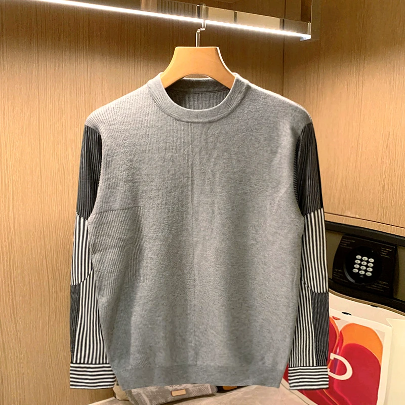 Men 2021 Autumn Winter New Long Sleeve Sweater Tops Male Knitwear Pullover Tops Men Patchwork Stripe Casual Jumpers Q732 
Men 2021 Autumn Winter New Long Sleeve Sweater Tops Male Knitwear Pullover Tops Men Patchwork Stripe Casual Jumpers Q732