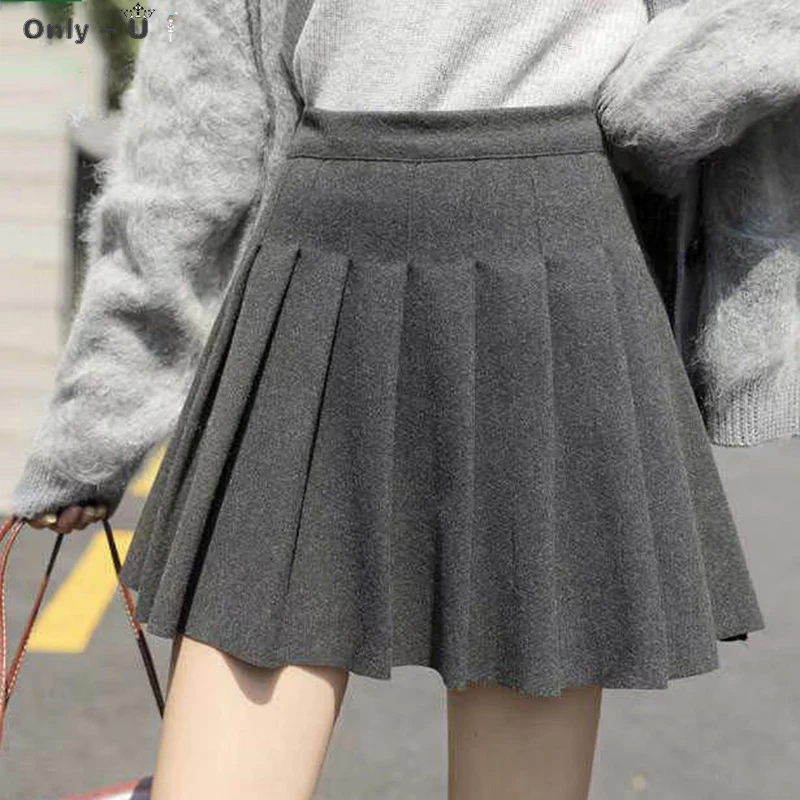 Harajuku Woman Woolen Mini Skirts 2021 Spring Black Thick A-line High Waist Student Skirt Cute Sweet Girls Dance Pleated Skirt 
Harajuku Woman Woolen Mini Skirts 2021 Spring Black Thick A-line High Waist Student Skirt Cute Sweet Girls Dance Pleated Skirt
