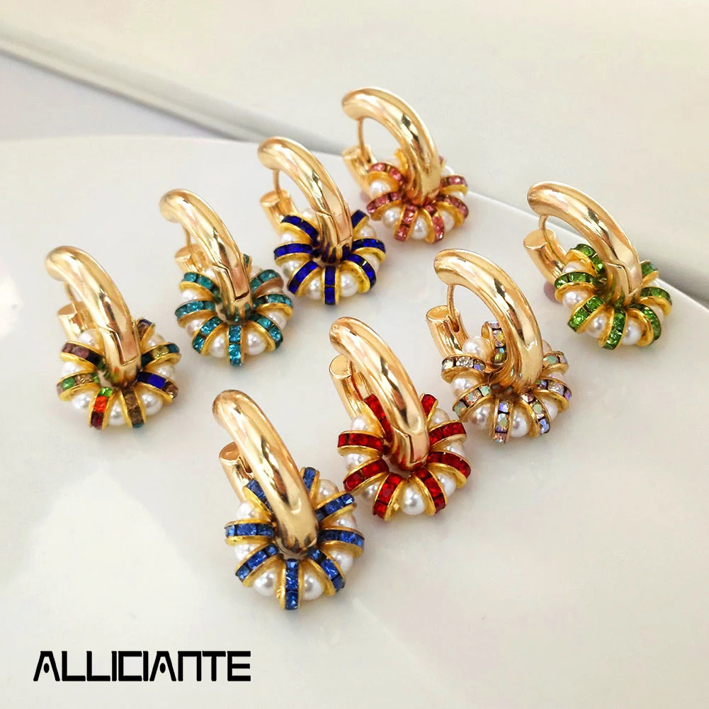 New Arrival Multicolor Crystal Pearl Stainless Steel Earrings for Women Fashion Design Gold Color Chunky Hoop Earrings Jewelry
New Arrival Multicolor Crystal Pearl Stainless Steel Earrings for Women Fashion Design Gold Color Chunky Hoop Earrings Jewelry