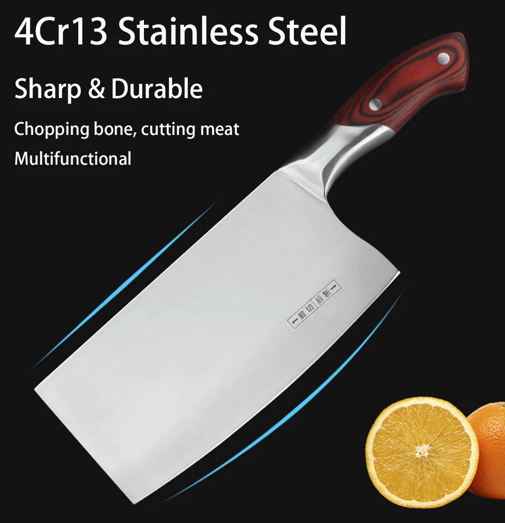 Chinese Kitchen Knife 4Cr13 High Carbon Cleaver Durable Chef Slicing Chopping Knife Ultra Sharp Blade Color Wood Handle Knives
Chinese Kitchen Knife 4Cr13 High Carbon Cleaver Durable Chef Slicing Chopping Knife Ultra Sharp Blade Color Wood Handle Knives