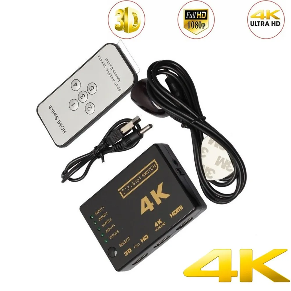 5 In1Mini совместимому с HDMI переключатель 3in1 4KX2K HD1080P сплиттер концентратор ИК пульт