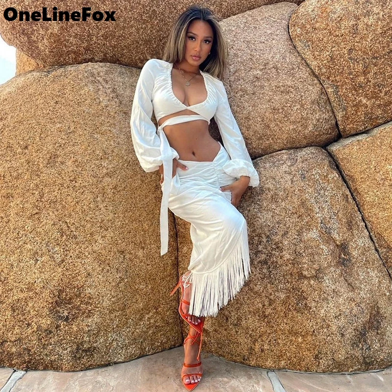 OneLineFox Whte Dress Women Long Sleeve Tops And Skirts Autumn Winter Tassel Sexy Night Club Midi Fashion Bodycon Party Dress
OneLineFox Whte Dress Women Long Sleeve Tops And Skirts Autumn Winter Tassel Sexy Night Club Midi Fashion Bodycon Party Dress