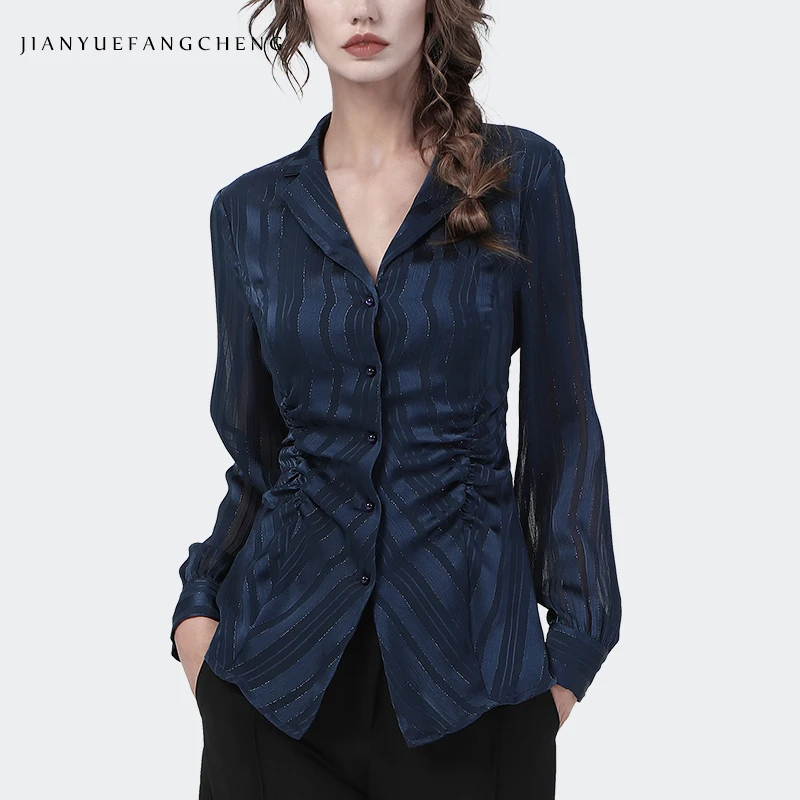 Luxury Bling Womens Long Sleeve Chiffon Blouses Elegant Slim Notched Shirt For Office Ladies Blue Striped Tops 2021 Autumn New
Luxury Bling Womens Long Sleeve Chiffon Blouses Elegant Slim Notched Shirt For Office Ladies Blue Striped Tops 2021 Autumn New