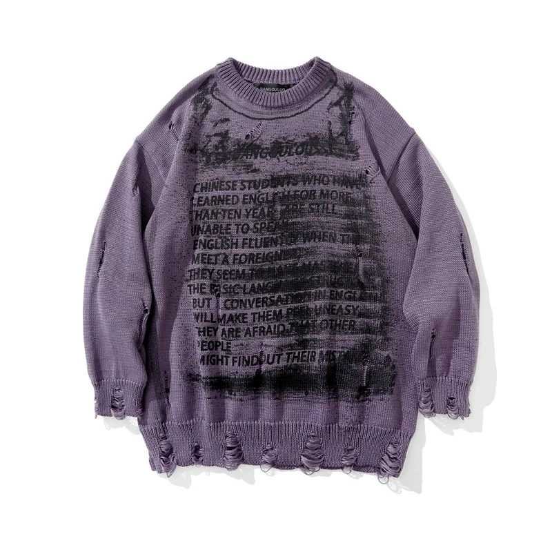 Fashion Letter Printed Hole Knitting Pullover Men's Autumn Winter 2021 New Loose Round Neck Streetwear Sweater Male Tide
Fashion Letter Printed Hole Knitting Pullover Men's Autumn Winter 2021 New Loose Round Neck Streetwear Sweater Male Tide