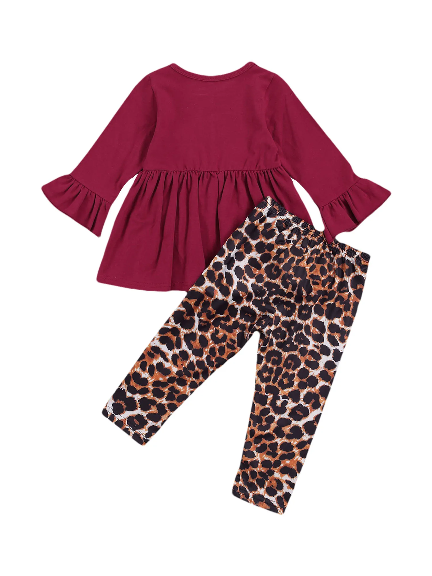 Spring Autumn Baby Girls Clothes 2Pcs Suit Flared Sleeve Ruffle Hem Top with Leopard Printed Long Pants
Spring Autumn Baby Girls Clothes 2Pcs Suit Flared Sleeve Ruffle Hem Top with Leopard Printed Long Pants