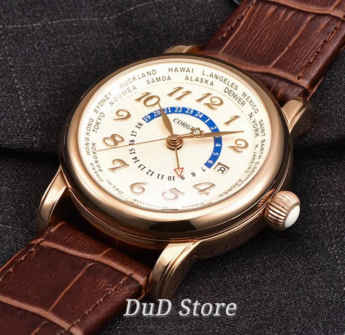 Corgeut 43mm Top Fashion Watch Rose Gold Polished Stainless Case White Dial Watch Coffee Leather Strap GMT Automatic Mens Watch
Corgeut 43mm Top Fashion Watch Rose Gold Polished Stainless Case White Dial Watch Coffee Leather Strap GMT Automatic Mens Watch