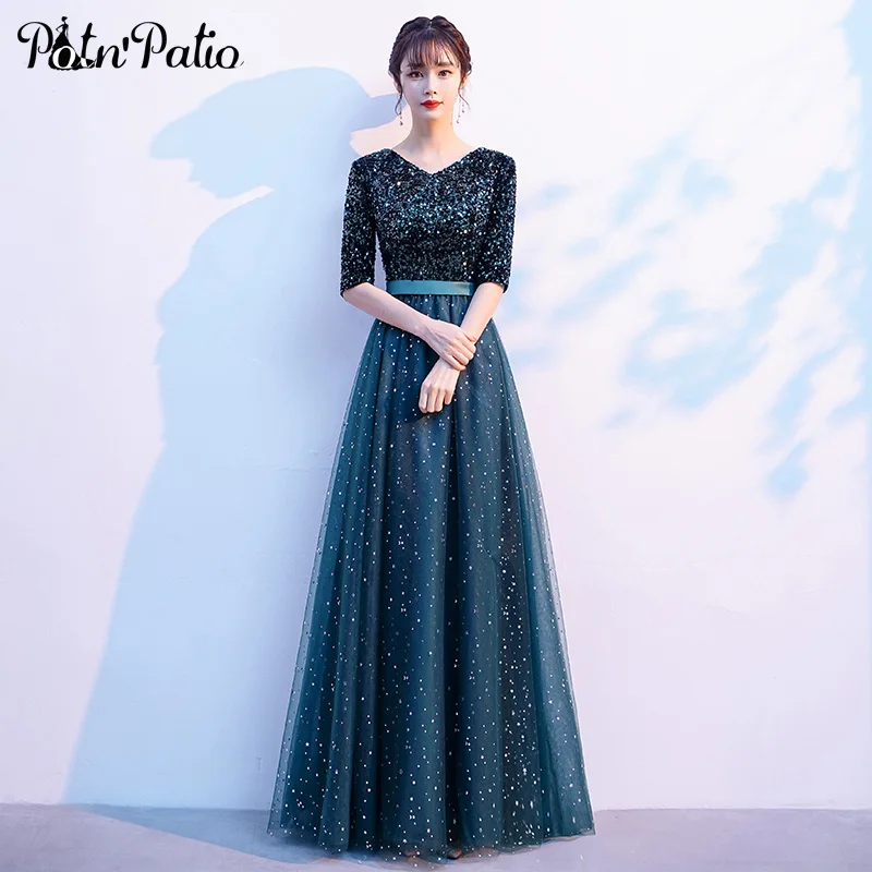 Simple Green Evening Dresses With Half Sleeves 2021 V-Neck A-ine Floor-length Sequin Tulle Long Women Formal Dresses Plu Size
Simple Green Evening Dresses With Half Sleeves 2021 V-Neck A-ine Floor-length Sequin Tulle Long Women Formal Dresses Plu Size