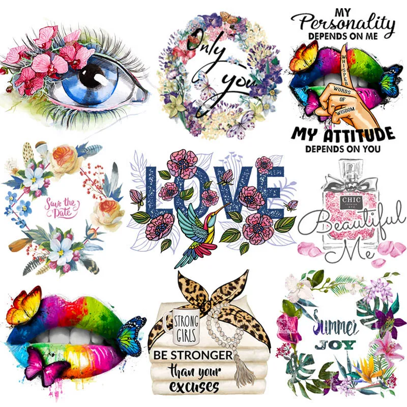 Beautiful Flowers letters Applique Iron-On Transfers For Clothing Stickers Butterfly Lips Eyes Thermal Heat Transfer For Clothes
Beautiful Flowers letters Applique Iron-On Transfers For Clothing Stickers Butterfly Lips Eyes Thermal Heat Transfer For Clothes