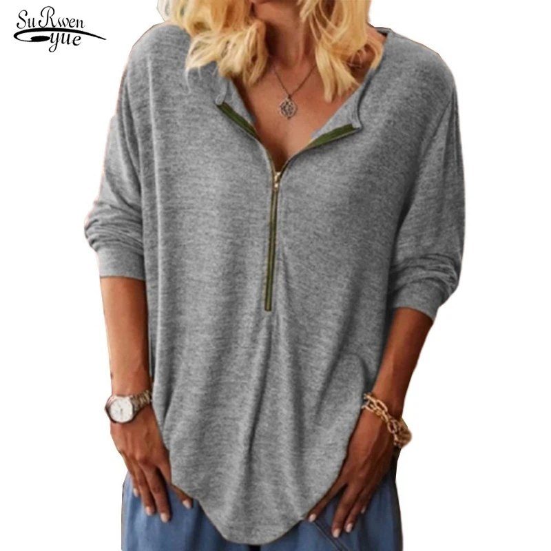 2022 Spring and Summer New Fashion Vintage Zipper V-neck Long Sleeve T-shirt Women's T-shirt Casual Plus Size Soft Top 18298 
2022 Spring and Summer New Fashion Vintage Zipper V-neck Long Sleeve T-shirt Women's T-shirt Casual Plus Size Soft Top 18298