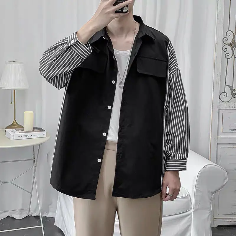 High-end Sense of Long-sleeved Shirt Trendy Men's Spring New Striped Color Matching Shirt Design Sense of Ruffian Handsome Shirt
High-end Sense of Long-sleeved Shirt Trendy Men's Spring New Striped Color Matching Shirt Design Sense of Ruffian Handsome Shirt